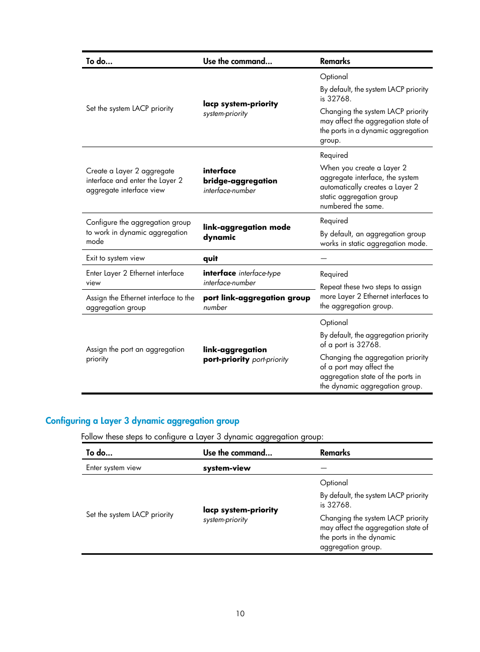 Configuring a layer 3 dynamic aggregation group | H3C Technologies H3C SecPath F1000-E User Manual | Page 26 / 57