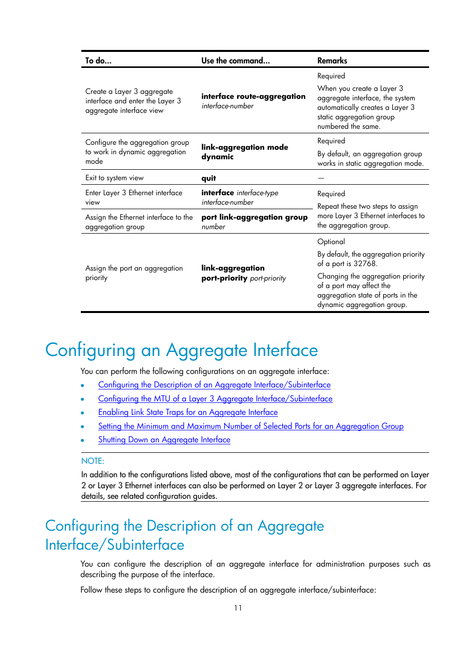 Configuring an aggregate interface, Configuring an aggregate, Interface | H3C Technologies H3C SecPath F1000-E User Manual | Page 27 / 57