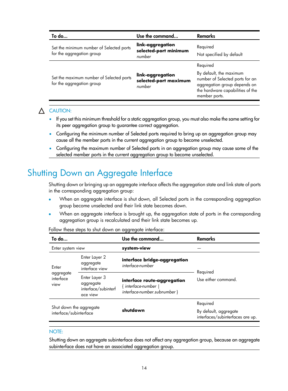 Shutting down an aggregate interface | H3C Technologies H3C SecPath F1000-E User Manual | Page 30 / 57