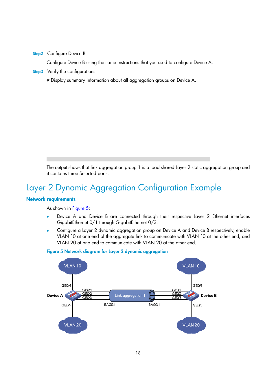 Layer 2 dynamic aggregation configuration example, Network requirements | H3C Technologies H3C SecPath F1000-E User Manual | Page 34 / 57