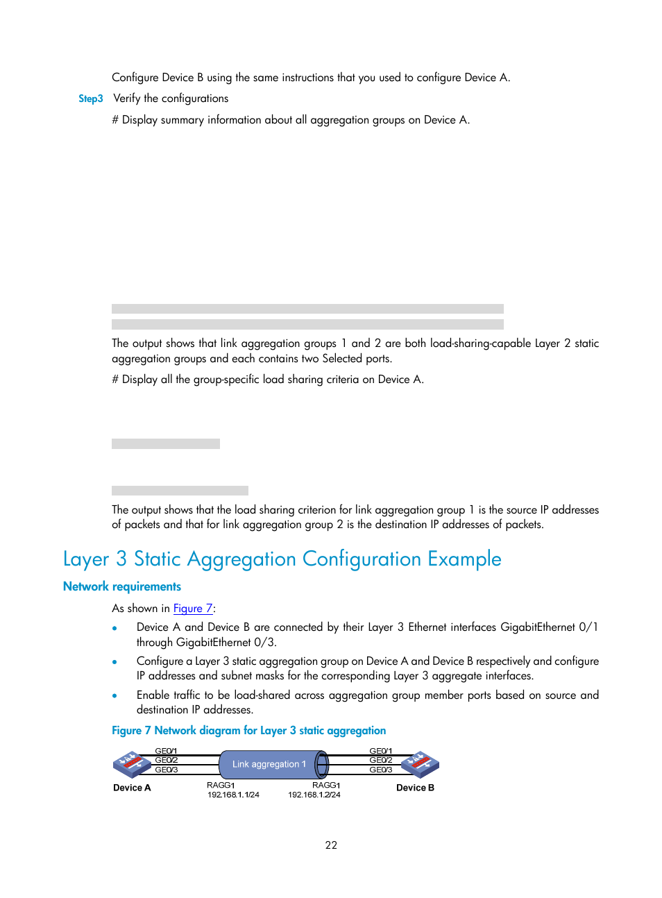 Layer 3 static aggregation configuration example, Network requirements | H3C Technologies H3C SecPath F1000-E User Manual | Page 38 / 57