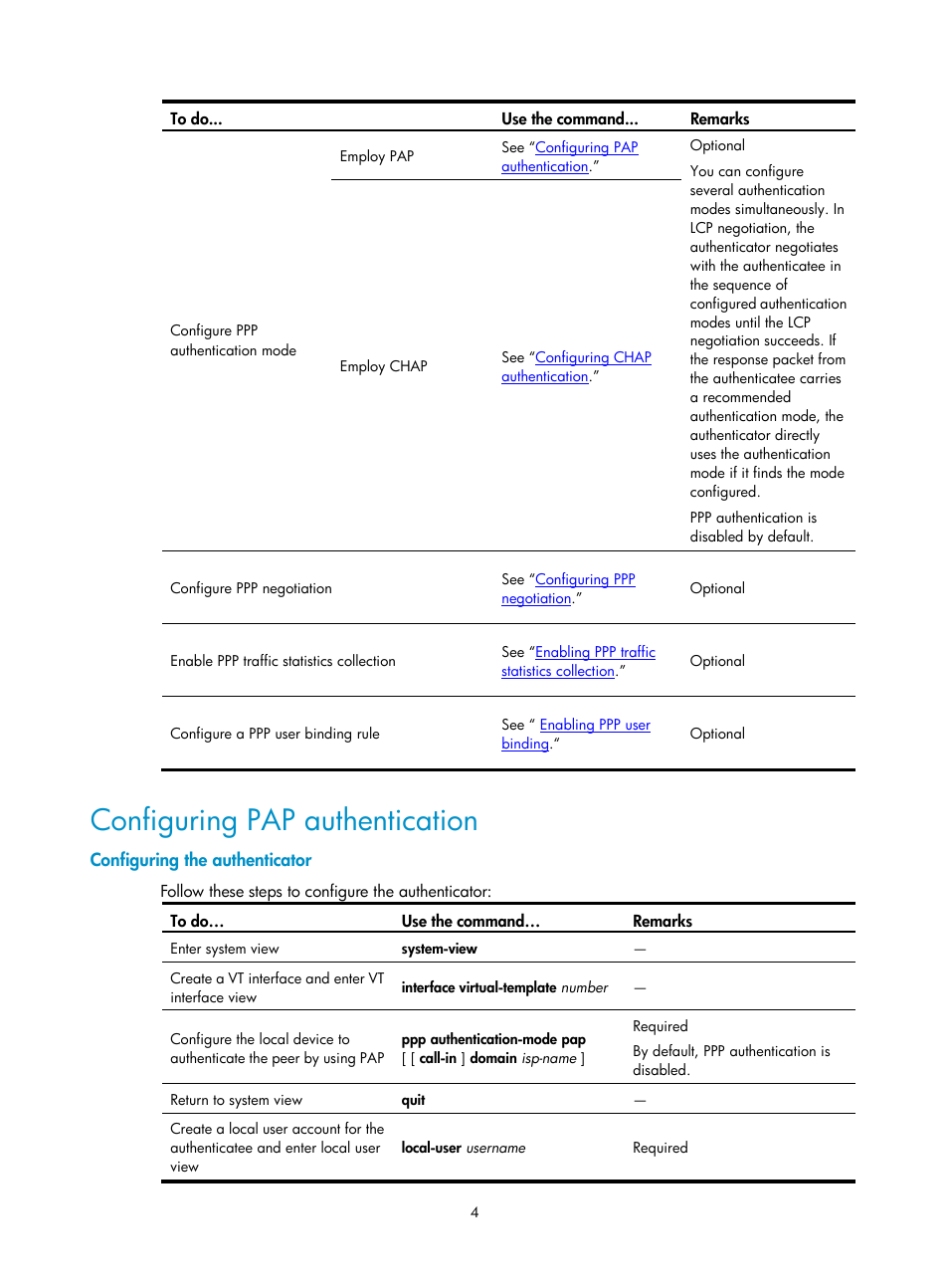 Configuring pap authentication, Configuring the authenticator | H3C Technologies H3C SecPath F1000-E User Manual | Page 48 / 57