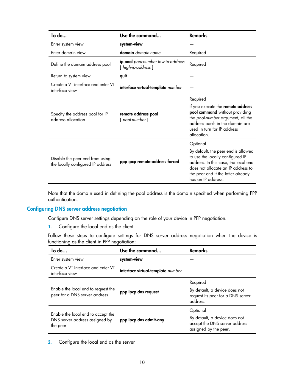 Configuring dns server address negotiation | H3C Technologies H3C SecPath F1000-E User Manual | Page 54 / 57