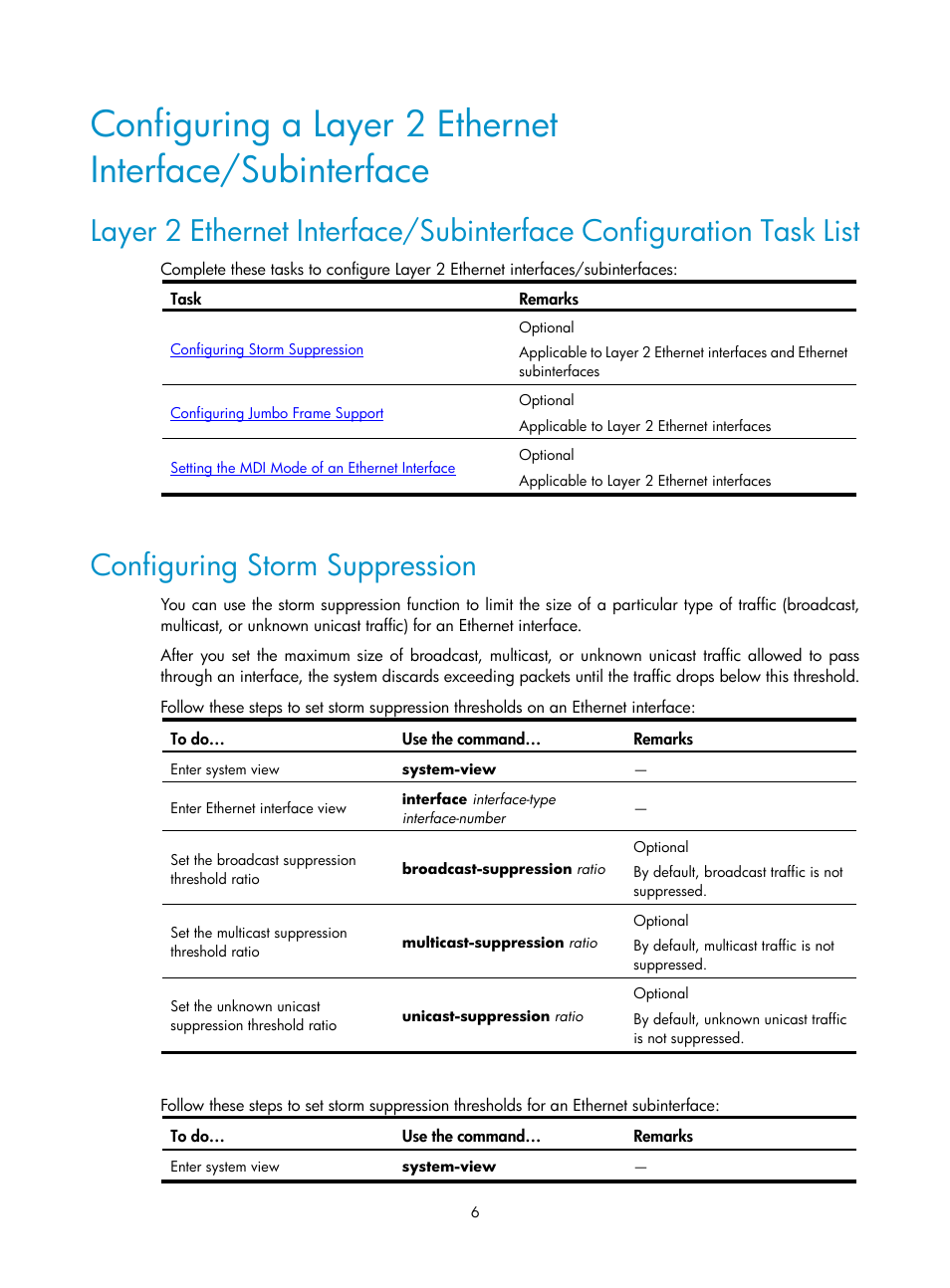 Configuring storm suppression, Configuring a layer 2 ethernet, Interface/subinterface | H3C Technologies H3C SecPath F1000-E User Manual | Page 7 / 57