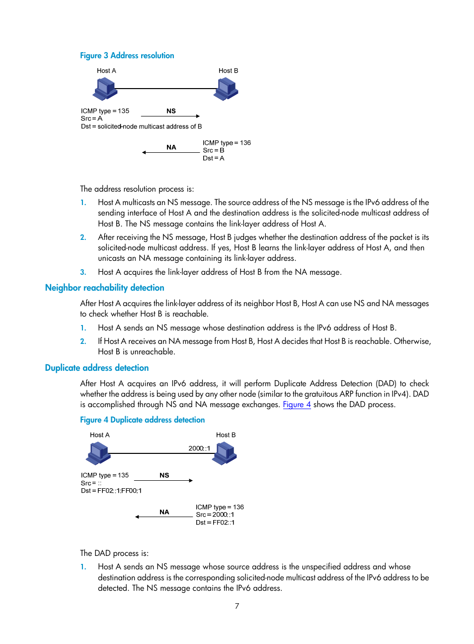 Neighbor reachability detection, Duplicate address detection, Figure 3 | H3C Technologies H3C SecPath F1000-E User Manual | Page 107 / 198