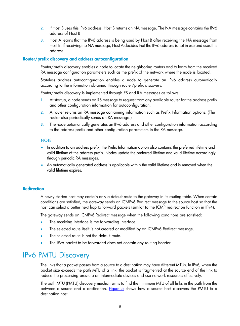 Redirection, Ipv6 pmtu discovery, Note | H3C Technologies H3C SecPath F1000-E User Manual | Page 108 / 198