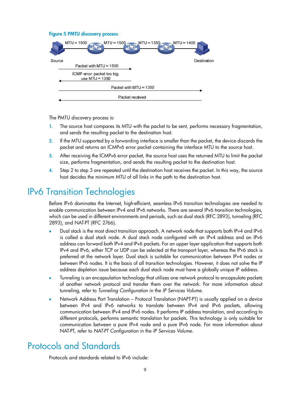 Ipv6 transition technologies, Protocols and standards | H3C Technologies H3C SecPath F1000-E User Manual | Page 109 / 198