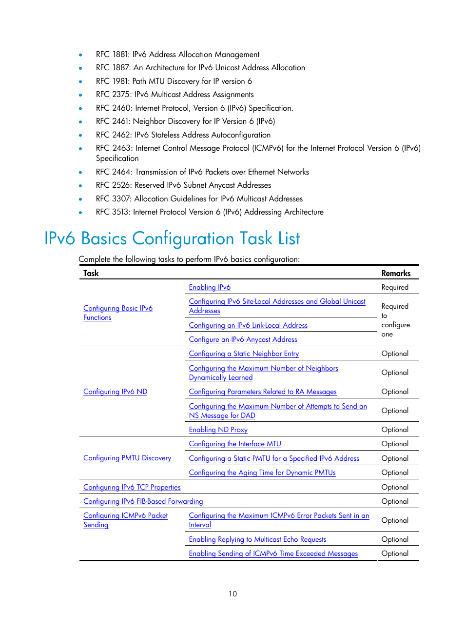 Ipv6 basics configuration task list | H3C Technologies H3C SecPath F1000-E User Manual | Page 110 / 198