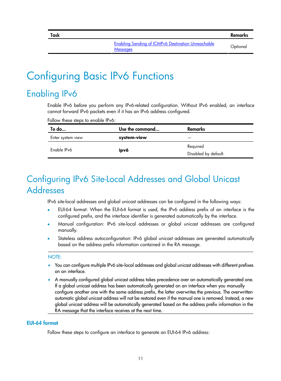 Configuring basic ipv6 functions, Enabling ipv6, Eui-64 format | H3C Technologies H3C SecPath F1000-E User Manual | Page 111 / 198