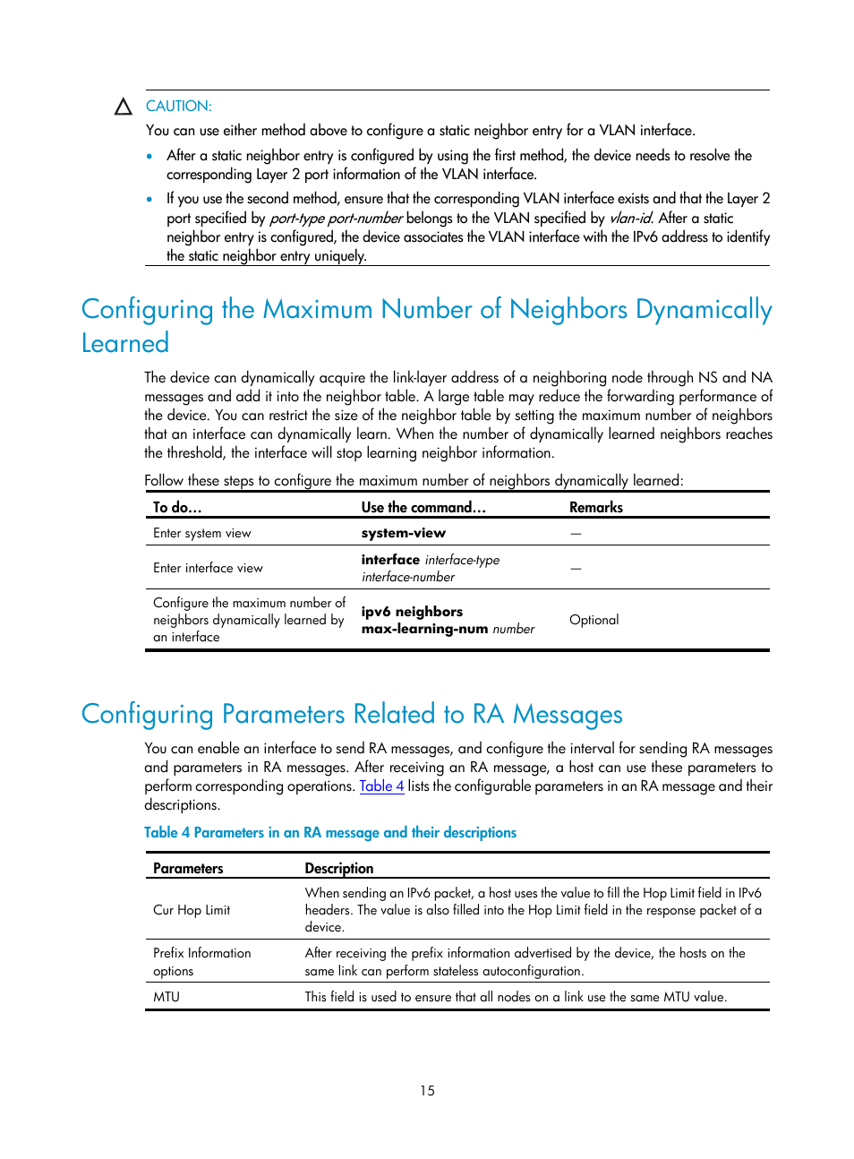 Configuring parameters related to ra messages | H3C Technologies H3C SecPath F1000-E User Manual | Page 115 / 198