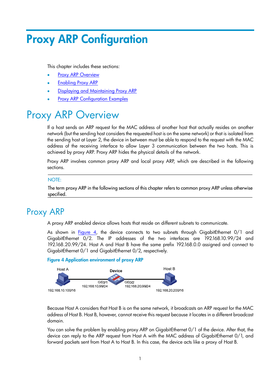 Proxy arp configuration, Proxy arp overview, Proxy arp | H3C Technologies H3C SecPath F1000-E User Manual | Page 13 / 198