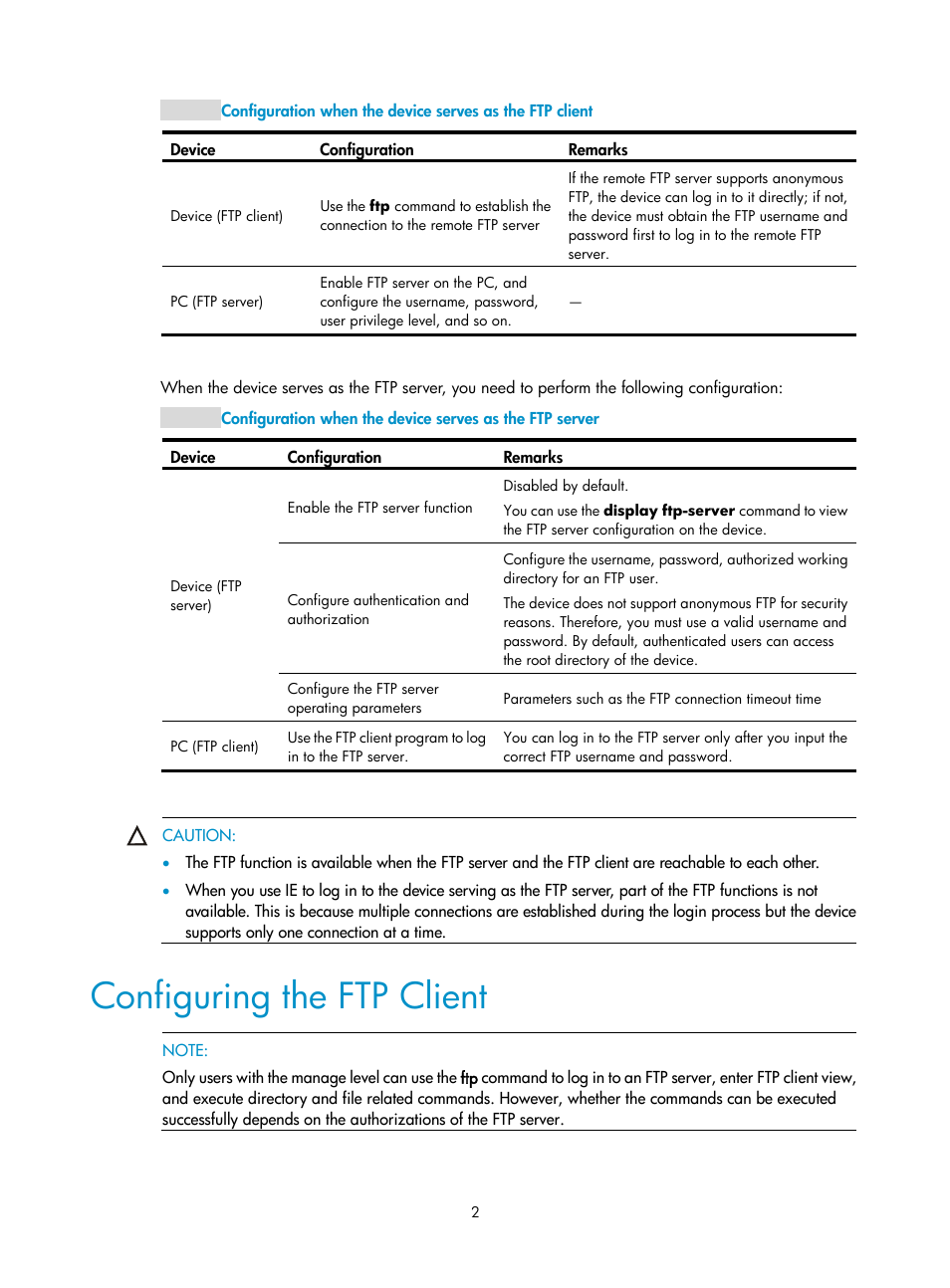 Configuring the ftp client | H3C Technologies H3C SecPath F1000-E User Manual | Page 132 / 198