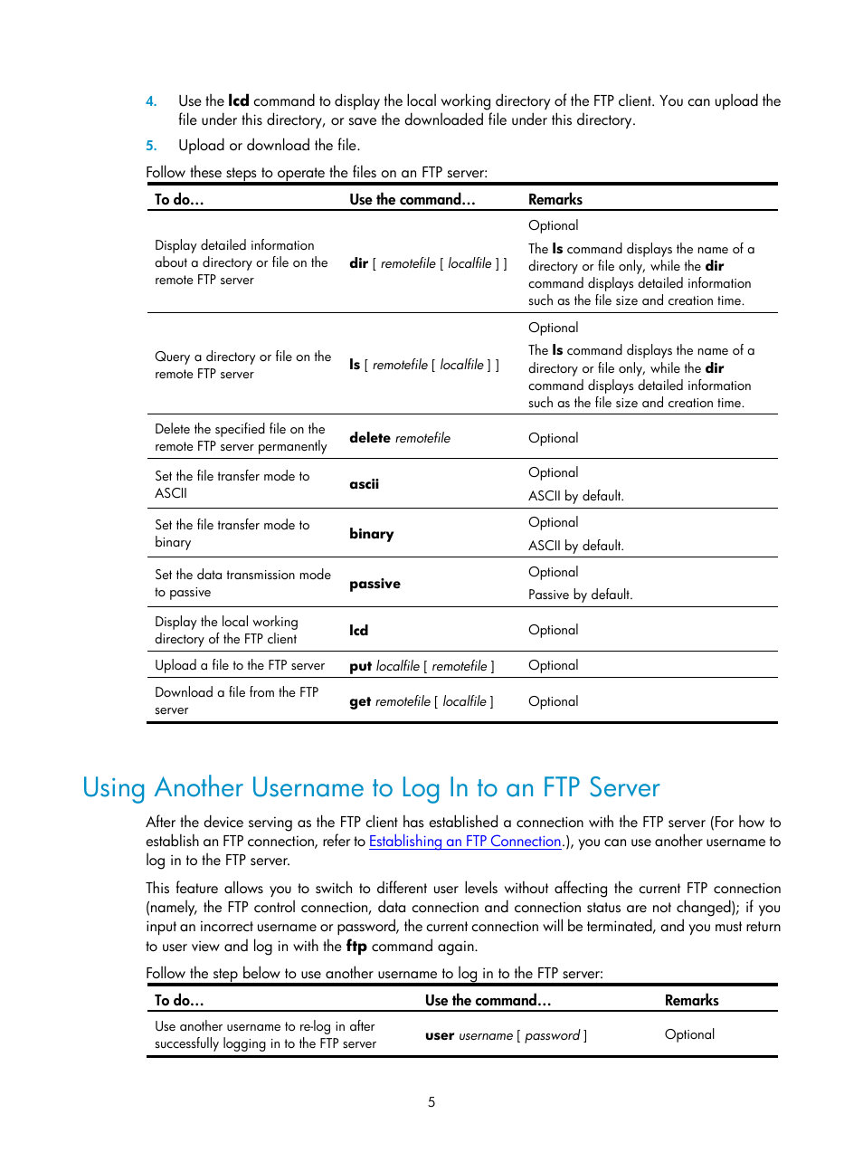 Using another username to log in to an ftp server | H3C Technologies H3C SecPath F1000-E User Manual | Page 135 / 198