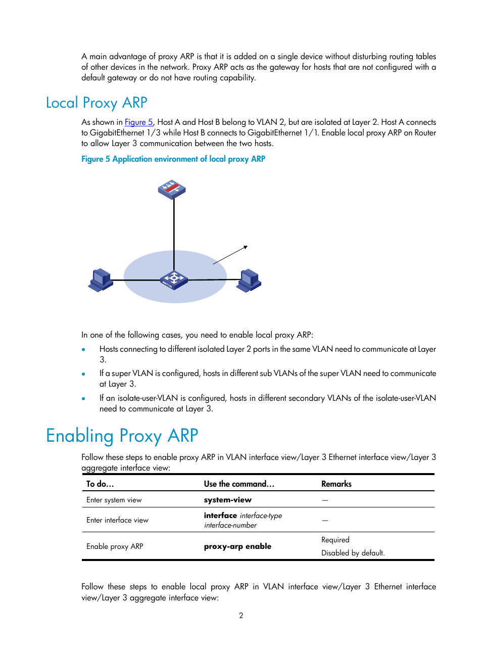 Local proxy arp, Enabling proxy arp | H3C Technologies H3C SecPath F1000-E User Manual | Page 14 / 198