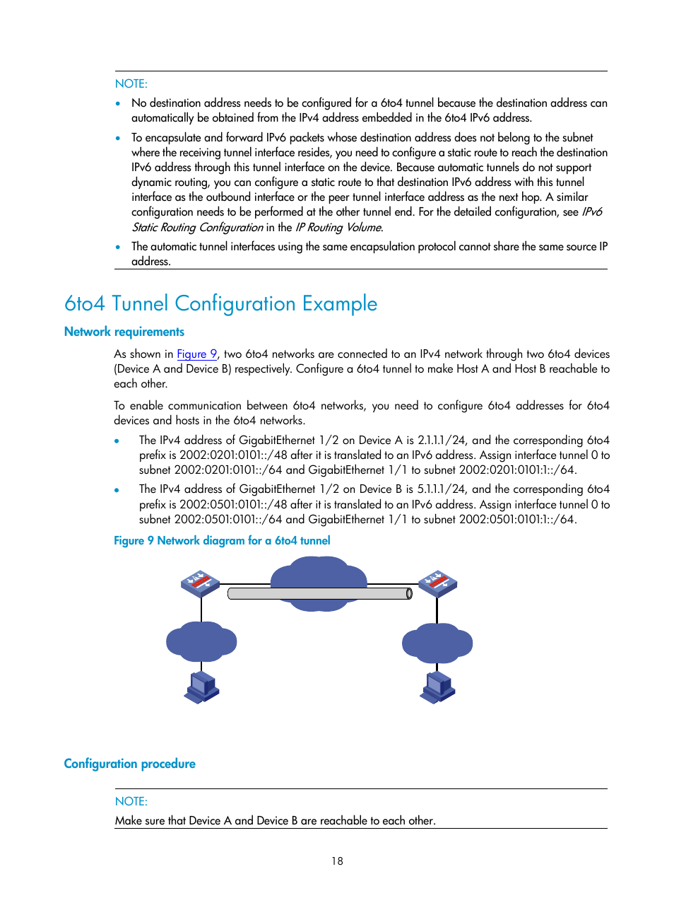 6to4 tunnel configuration example, Network requirements, Configuration procedure | H3C Technologies H3C SecPath F1000-E User Manual | Page 164 / 198