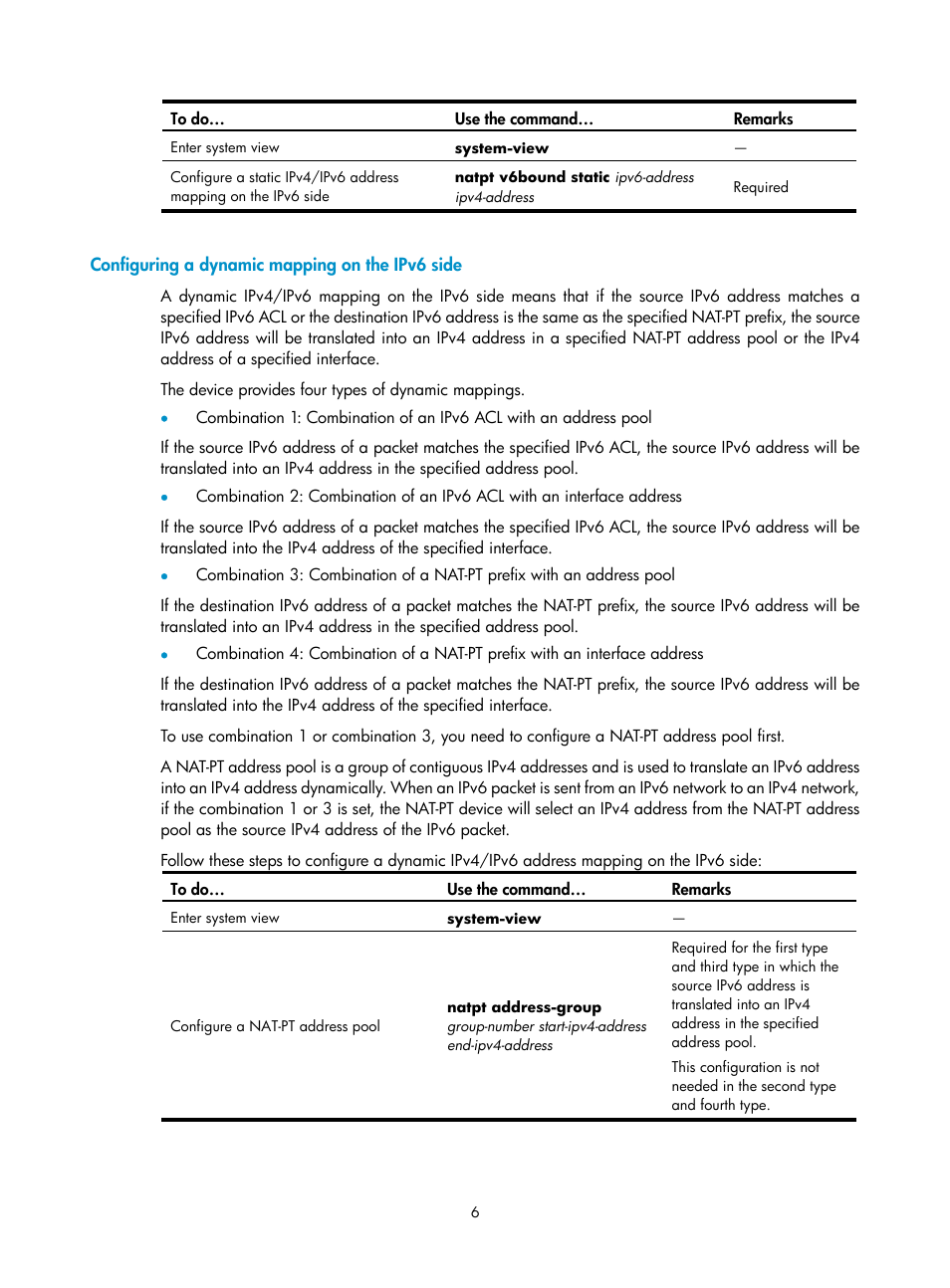 Configuring a dynamic mapping on the ipv6 side | H3C Technologies H3C SecPath F1000-E User Manual | Page 191 / 198