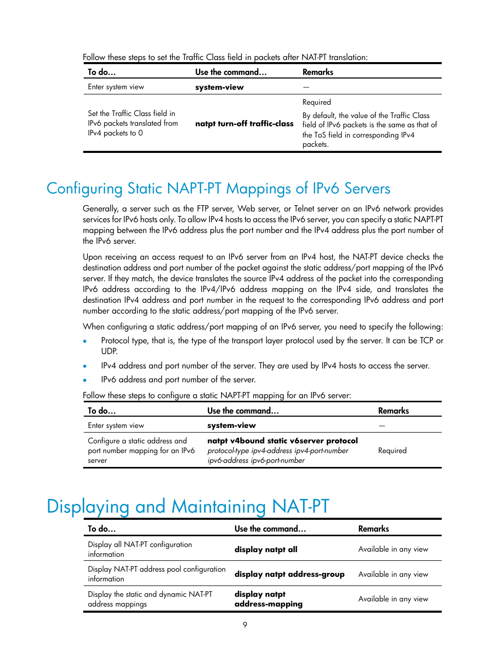 Displaying and maintaining nat-pt | H3C Technologies H3C SecPath F1000-E User Manual | Page 194 / 198