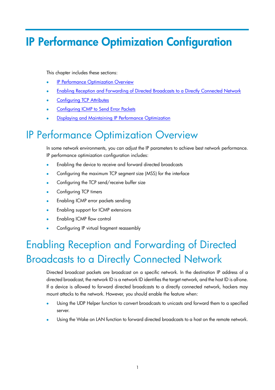 Ip performance optimization configuration, Ip performance optimization overview | H3C Technologies H3C SecPath F1000-E User Manual | Page 21 / 198