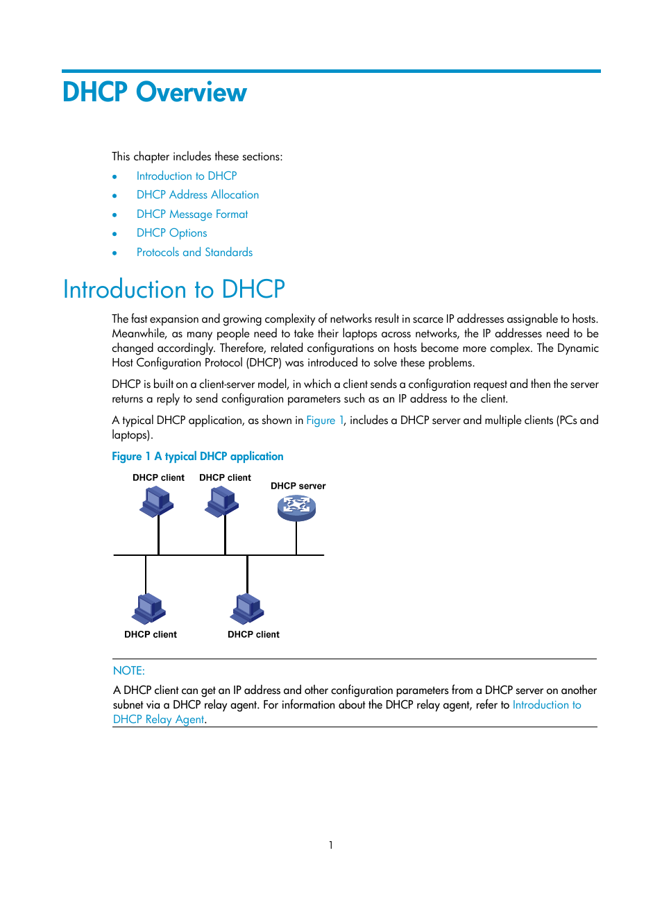 Dhcp overview, Introduction to dhcp | H3C Technologies H3C SecPath F1000-E User Manual | Page 33 / 198