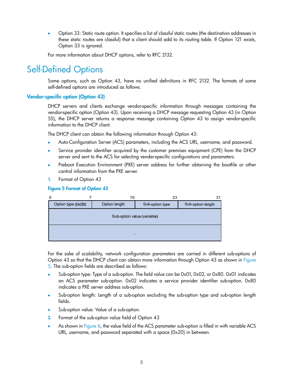 Self-defined options, Vendor-specific option (option 43) | H3C Technologies H3C SecPath F1000-E User Manual | Page 37 / 198