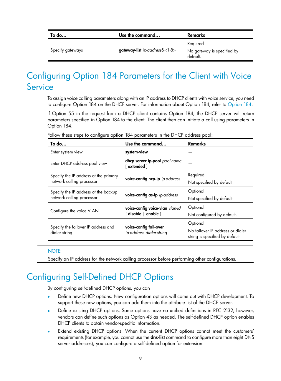 Configuring self-defined dhcp options | H3C Technologies H3C SecPath F1000-E User Manual | Page 49 / 198