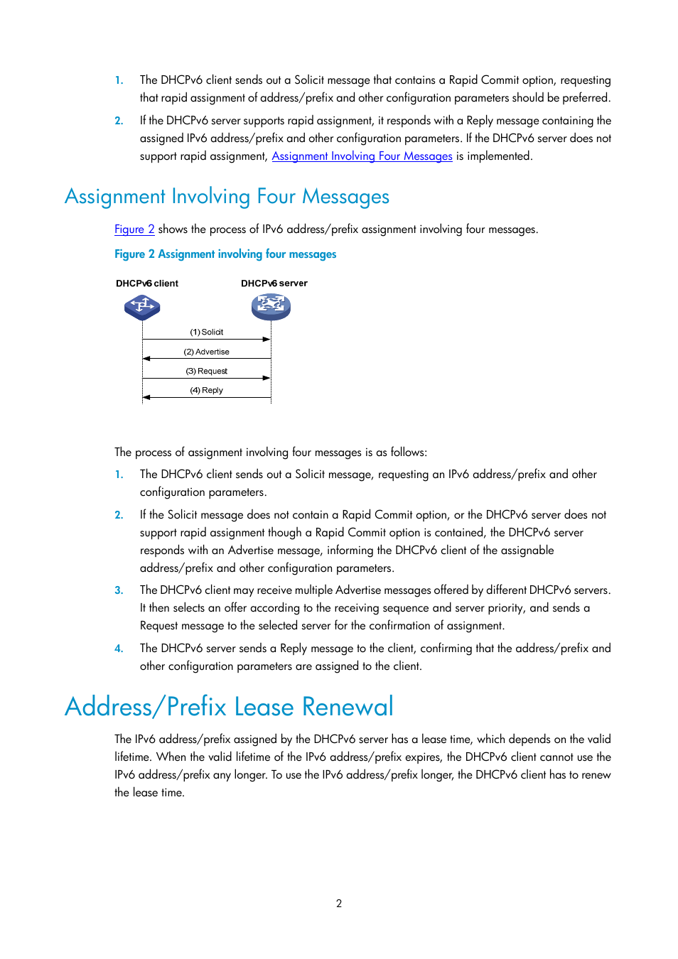 Assignment involving four messages, Address/prefix lease renewal | H3C Technologies H3C SecPath F1000-E User Manual | Page 81 / 198