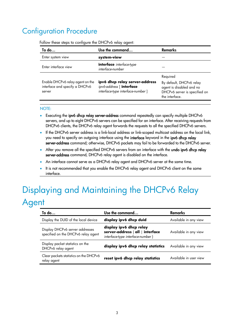 Configuration procedure, Displaying and maintaining the dhcpv6 relay agent | H3C Technologies H3C SecPath F1000-E User Manual | Page 94 / 198