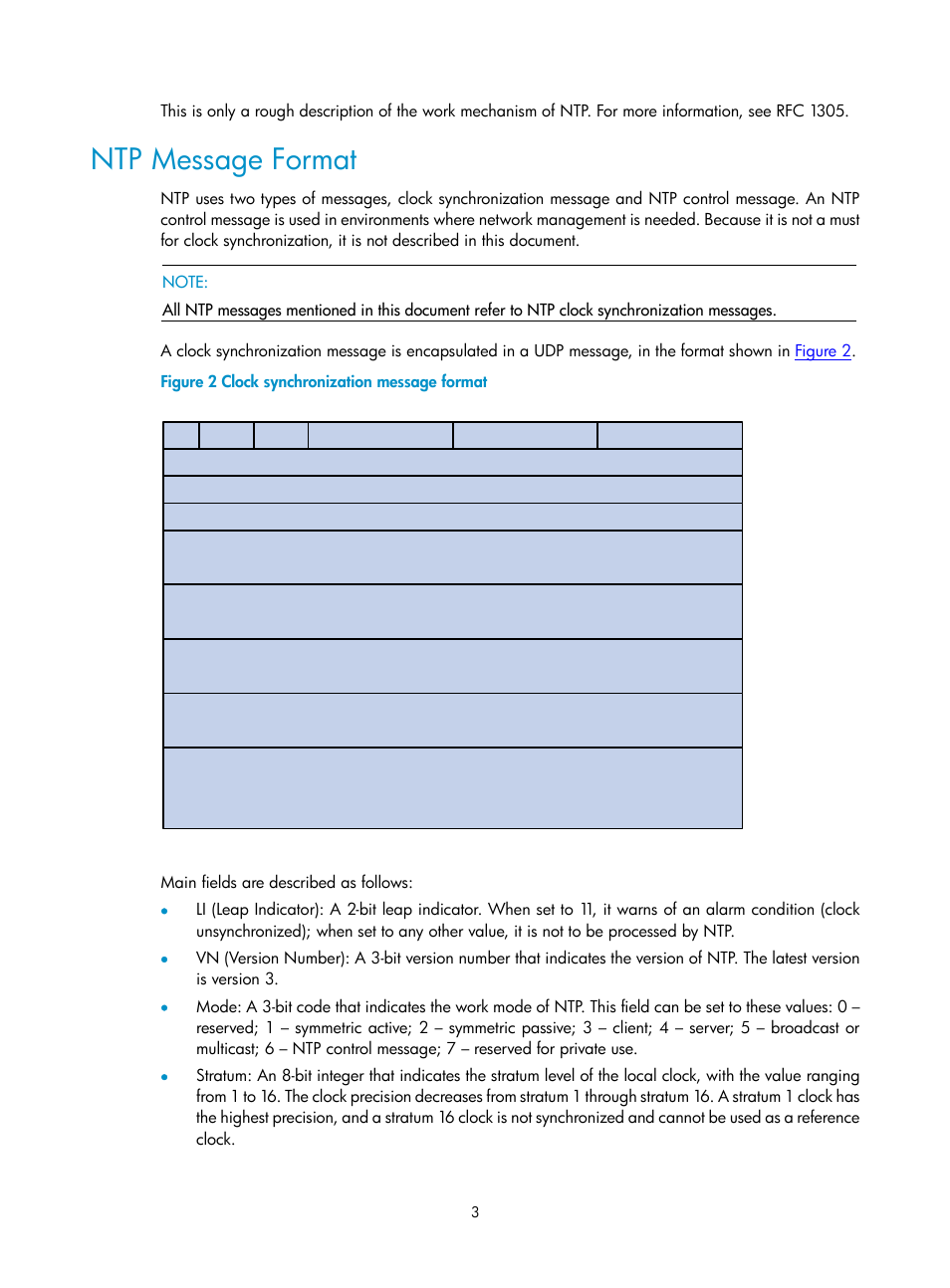 Ntp message format | H3C Technologies H3C SecPath F1000-E User Manual | Page 115 / 326