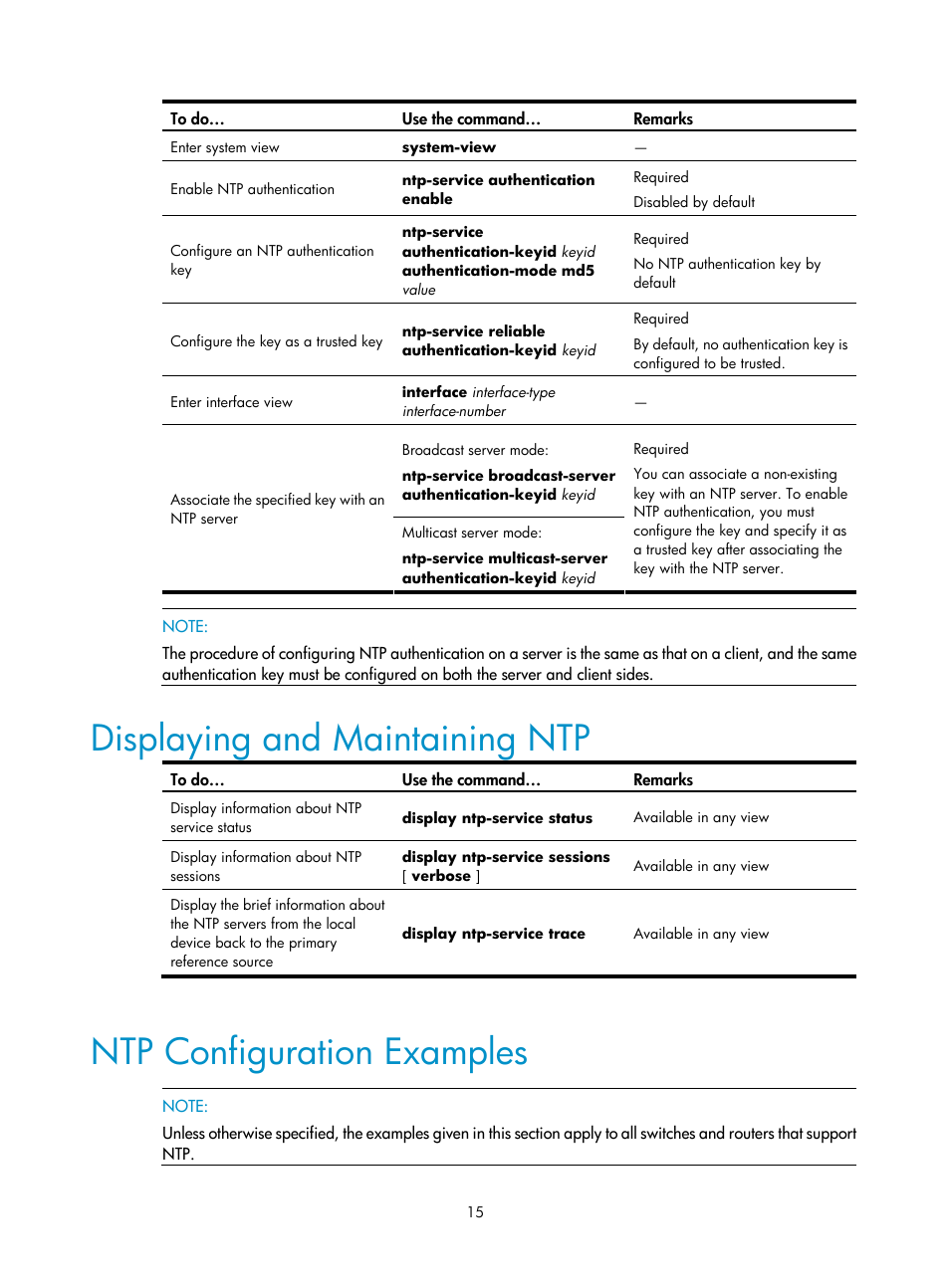 Displaying and maintaining ntp, Ntp configuration examples | H3C Technologies H3C SecPath F1000-E User Manual | Page 127 / 326