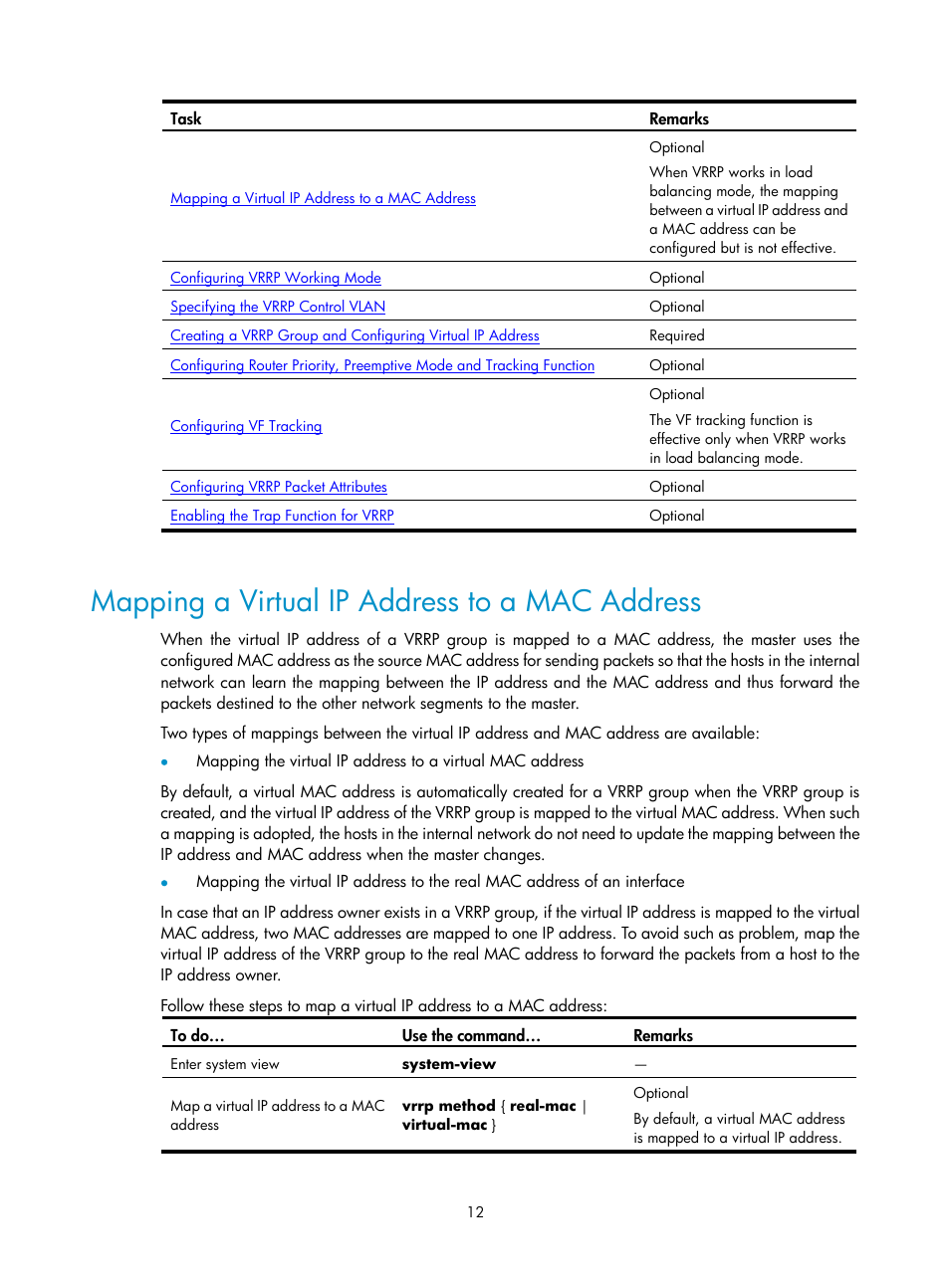 Mapping a virtual ip address to a mac address | H3C Technologies H3C SecPath F1000-E User Manual | Page 13 / 326