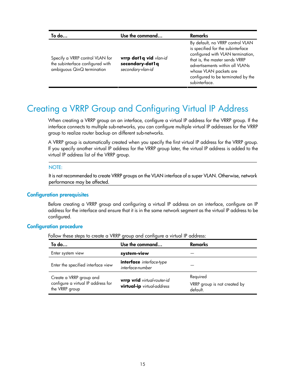 Configuration prerequisites, Configuration procedure | H3C Technologies H3C SecPath F1000-E User Manual | Page 16 / 326