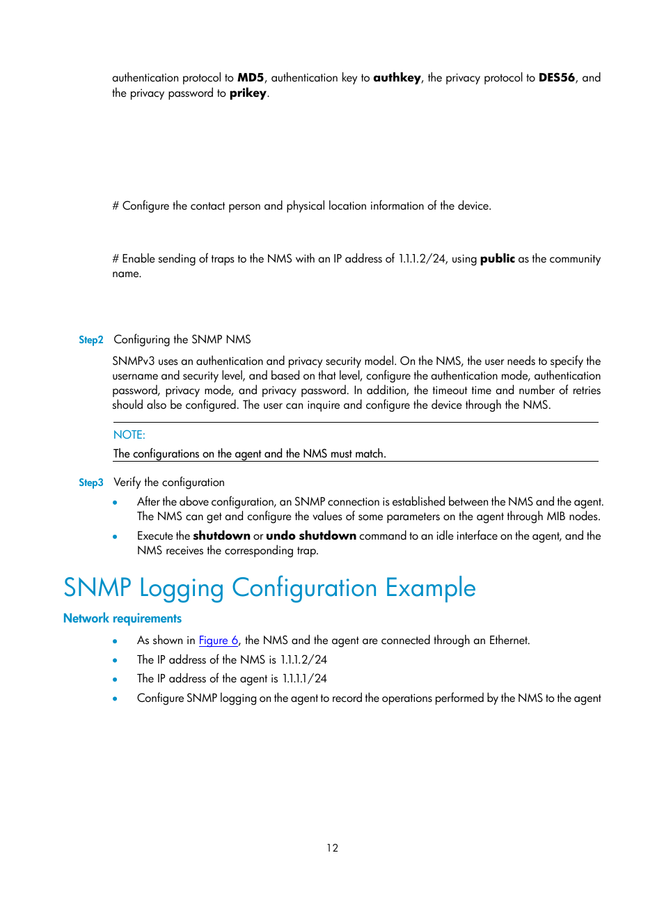 Snmp logging configuration example, Network requirements | H3C Technologies H3C SecPath F1000-E User Manual | Page 162 / 326