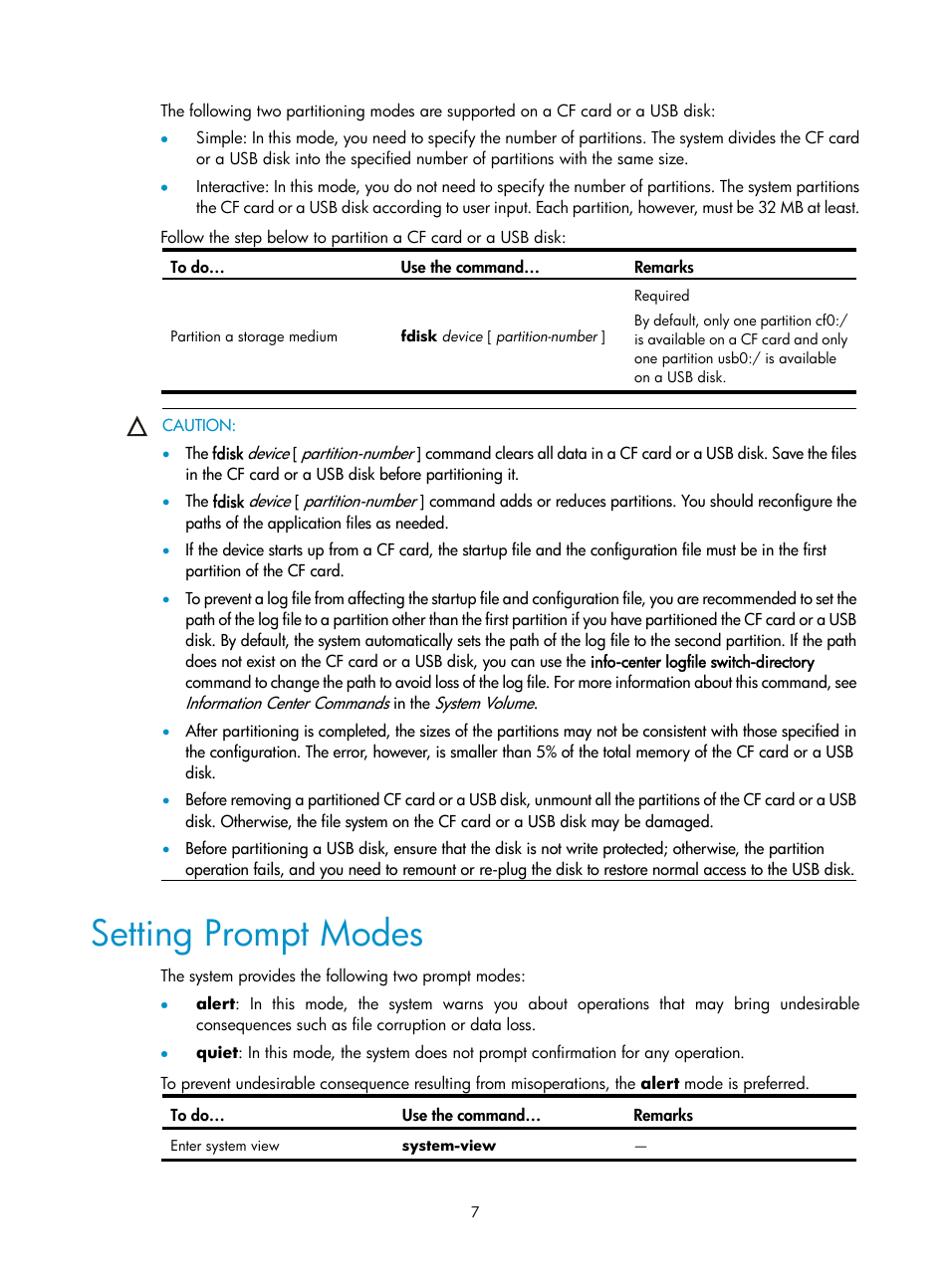 Setting prompt modes, Setting, Prompt modes | H3C Technologies H3C SecPath F1000-E User Manual | Page 174 / 326