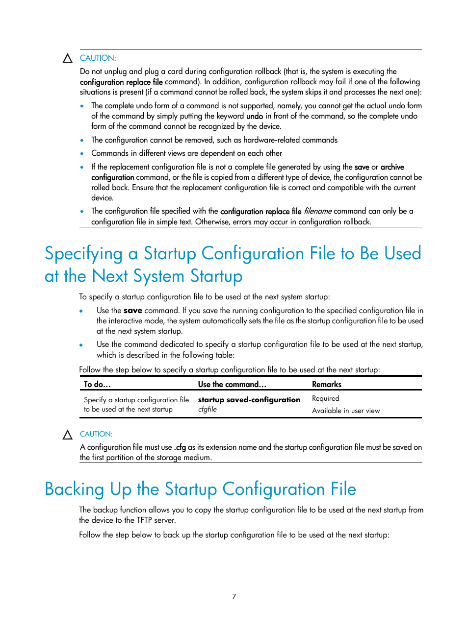 Backing up the startup configuration file | H3C Technologies H3C SecPath F1000-E User Manual | Page 182 / 326