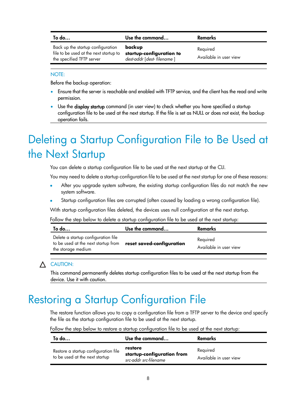 Restoring a startup configuration file | H3C Technologies H3C SecPath F1000-E User Manual | Page 183 / 326