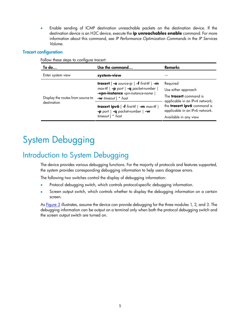 Tracert configuration, System debugging, Introduction to system debugging | H3C Technologies H3C SecPath F1000-E User Manual | Page 190 / 326