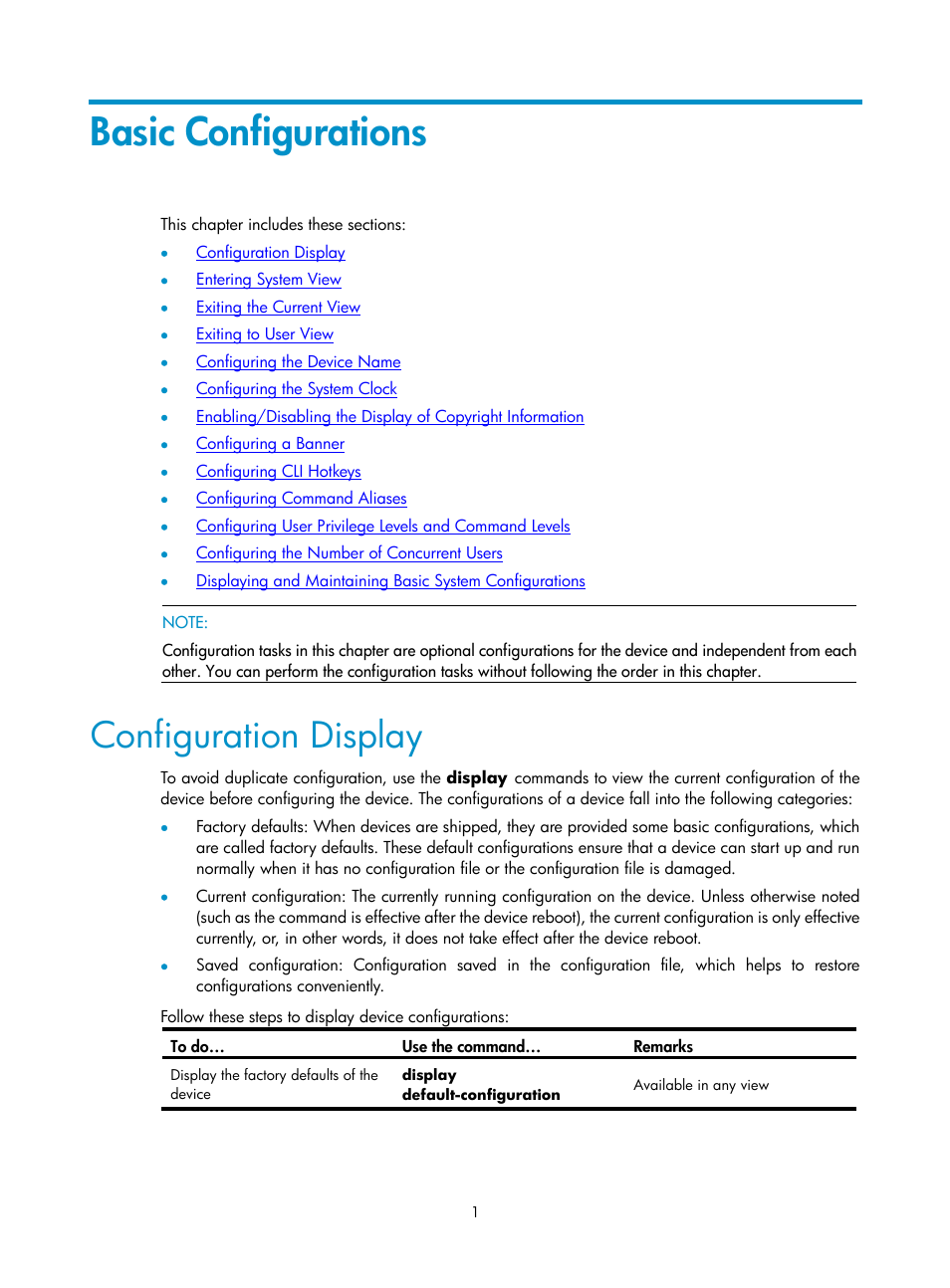 Basic configurations, Configuration display | H3C Technologies H3C SecPath F1000-E User Manual | Page 195 / 326