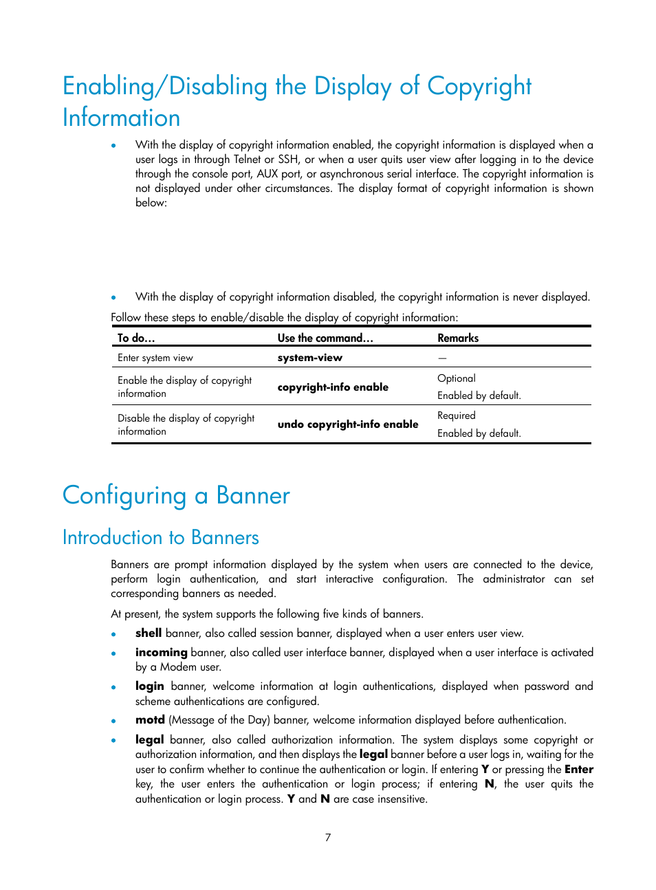 Configuring a banner, Introduction to banners | H3C Technologies H3C SecPath F1000-E User Manual | Page 201 / 326