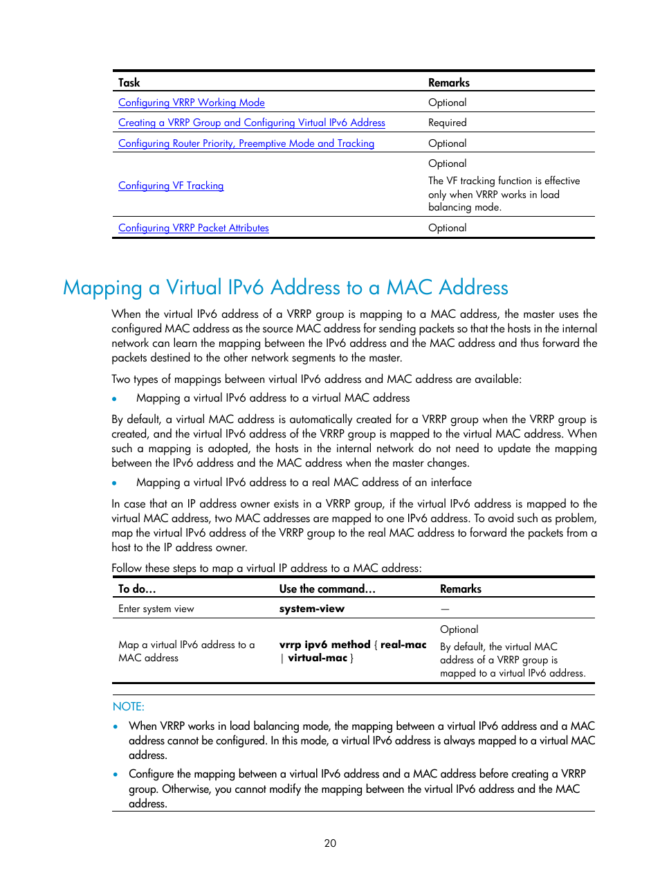 Mapping a virtual ipv6 address to a mac address | H3C Technologies H3C SecPath F1000-E User Manual | Page 21 / 326