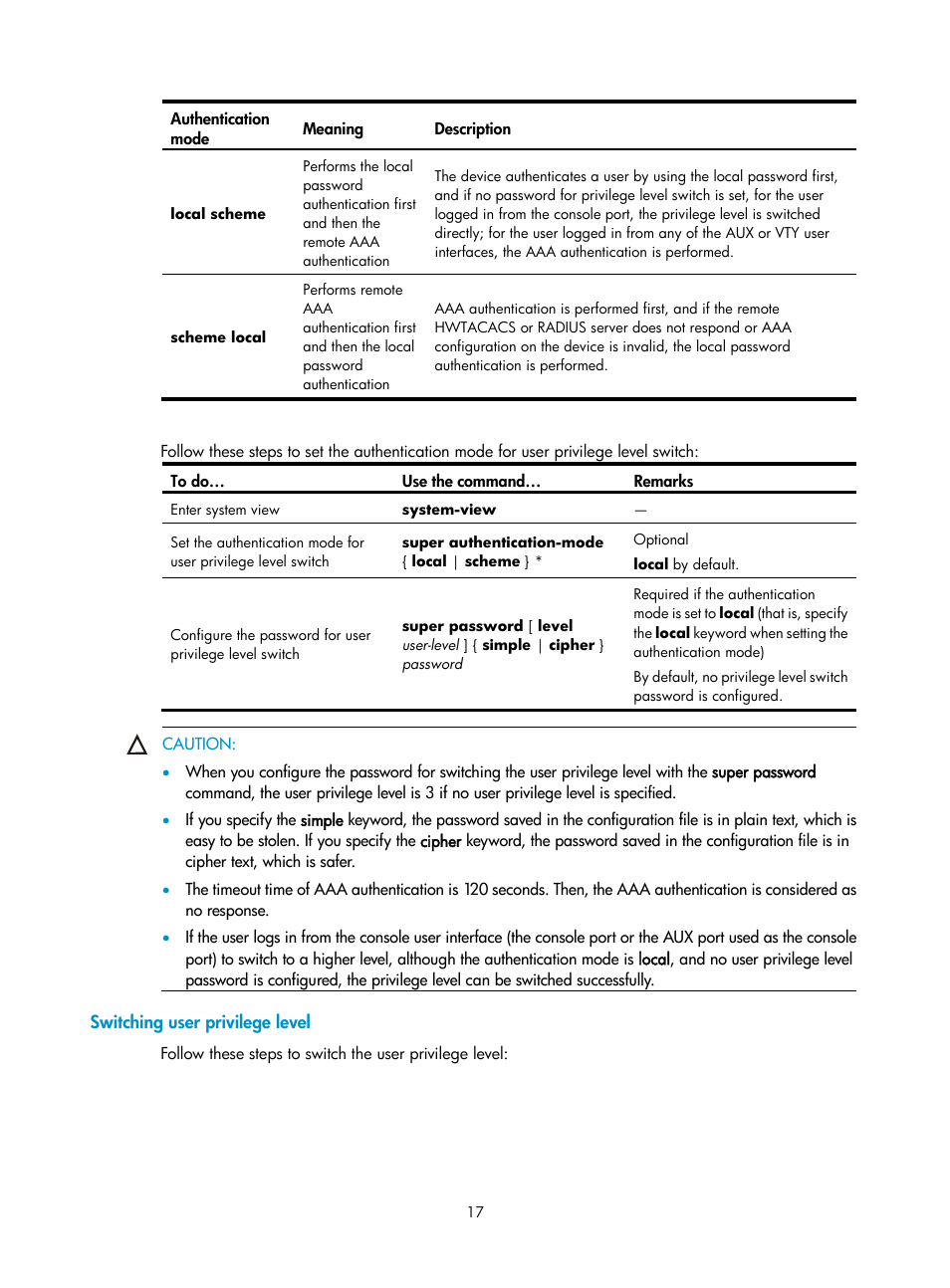 Switching user privilege level | H3C Technologies H3C SecPath F1000-E User Manual | Page 211 / 326