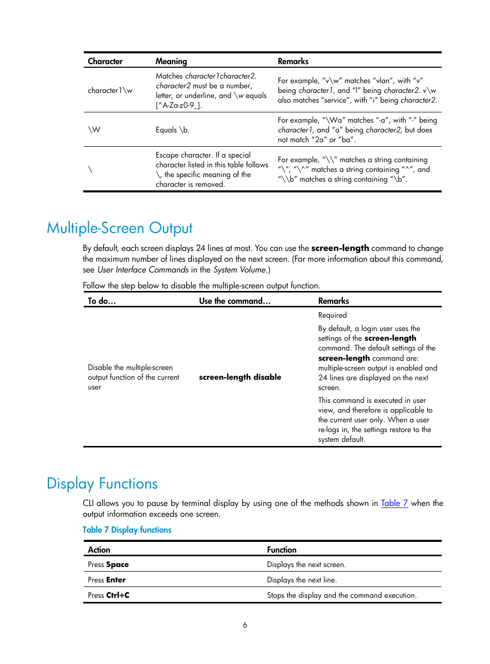 Multiple-screen output, Display functions | H3C Technologies H3C SecPath F1000-E User Manual | Page 220 / 326