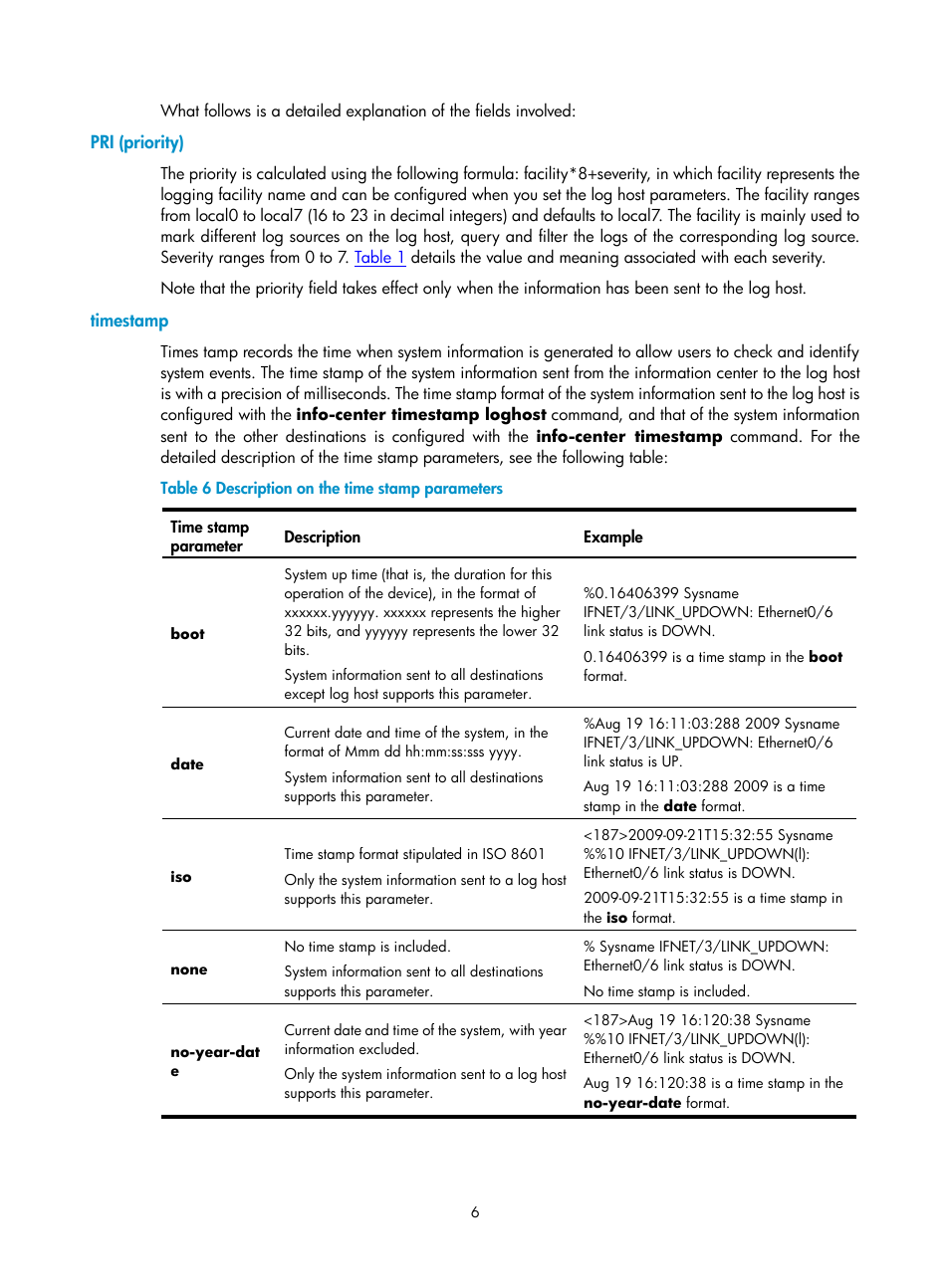 Pri (priority), Timestamp | H3C Technologies H3C SecPath F1000-E User Manual | Page 229 / 326