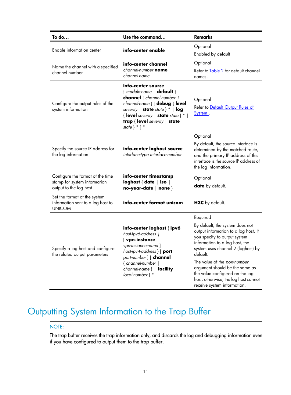 Outputting system information to the trap buffer | H3C Technologies H3C SecPath F1000-E User Manual | Page 234 / 326