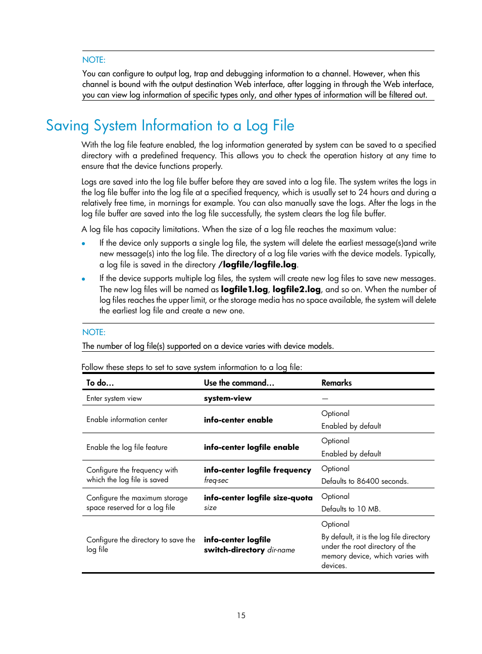 Saving system information to a log file | H3C Technologies H3C SecPath F1000-E User Manual | Page 238 / 326