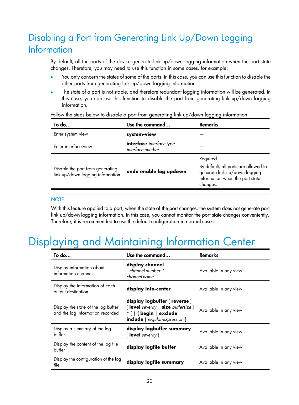 Displaying and maintaining information center | H3C Technologies H3C SecPath F1000-E User Manual | Page 243 / 326