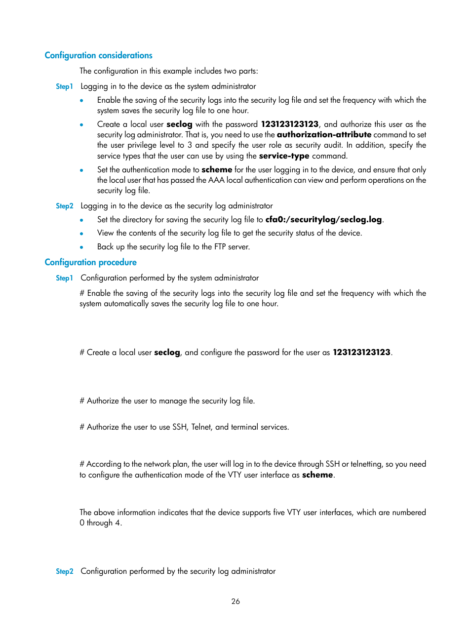 Configuration considerations, Configuration procedure | H3C Technologies H3C SecPath F1000-E User Manual | Page 249 / 326