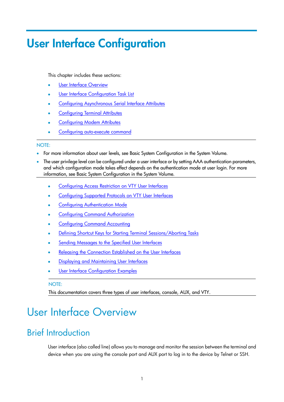 User interface configuration, User interface overview, Brief introduction | H3C Technologies H3C SecPath F1000-E User Manual | Page 253 / 326