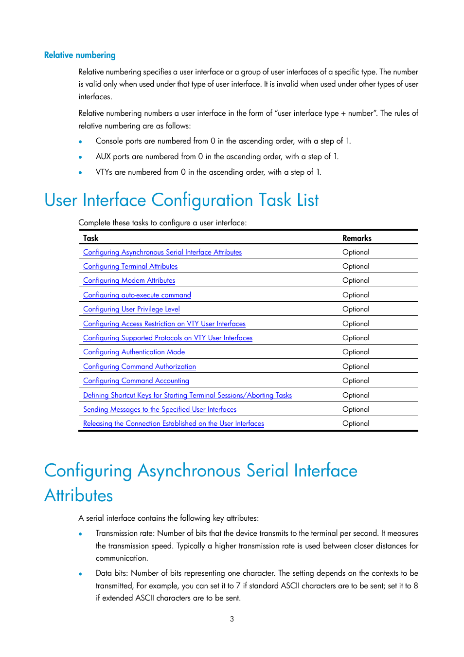 Relative numbering, User interface configuration task list | H3C Technologies H3C SecPath F1000-E User Manual | Page 255 / 326