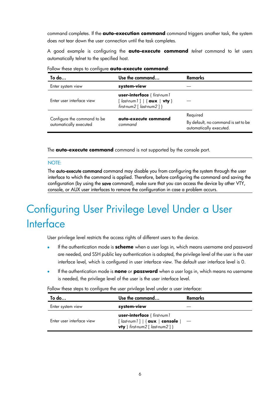 Configuring user privilege level | H3C Technologies H3C SecPath F1000-E User Manual | Page 258 / 326