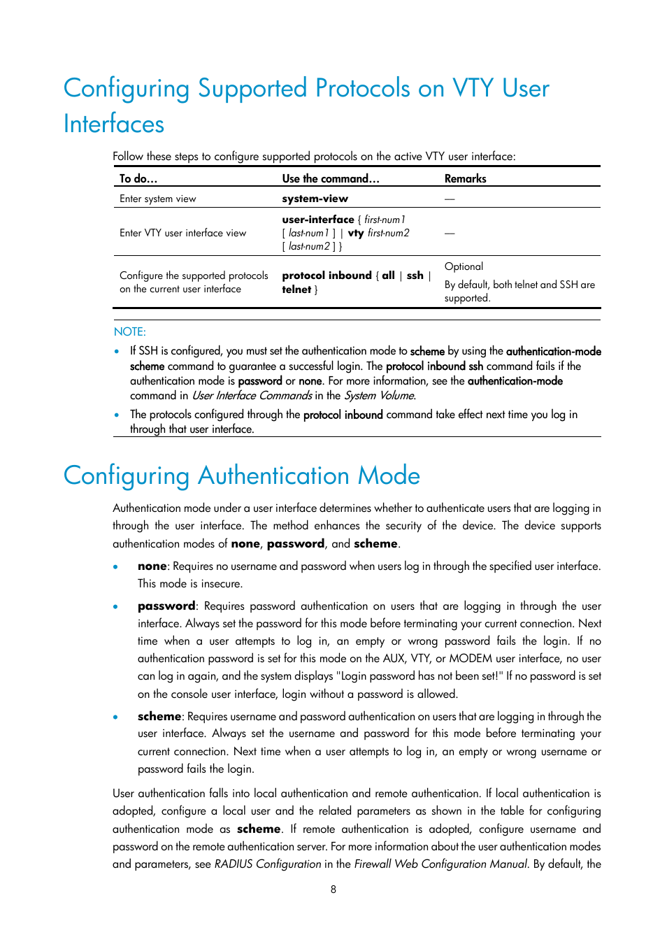 Configuring authentication mode | H3C Technologies H3C SecPath F1000-E User Manual | Page 260 / 326